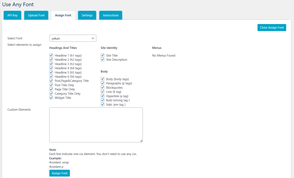 Add custom font to wordpress assign a font in use any fonts