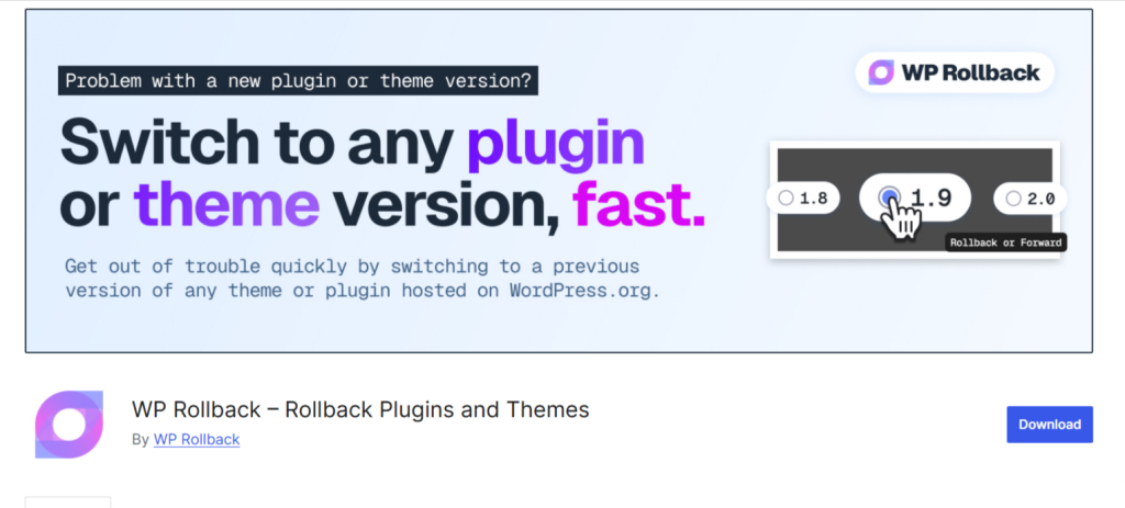 WP ROLL BACK Recover WordPress after plugin update
