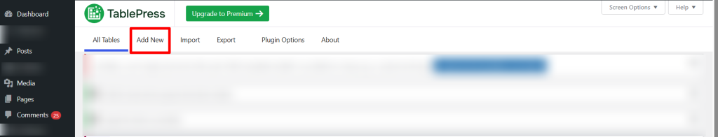 Add New Table Create tables in wordpress 