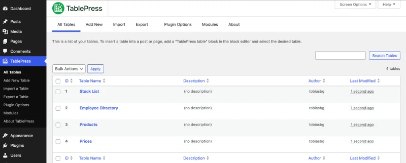 How to Create Tables in WordPress Using TablePress Plugin