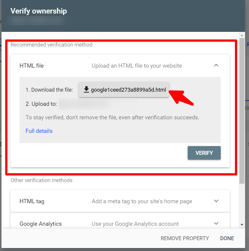 Verify HTML - Submit WordPress Site to Google Search Console