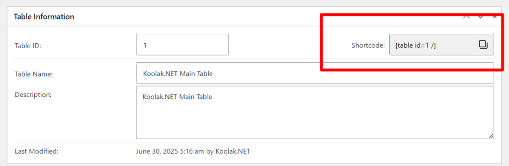 shortcode of tablepress plugin, shortcode of create tables in wordpress