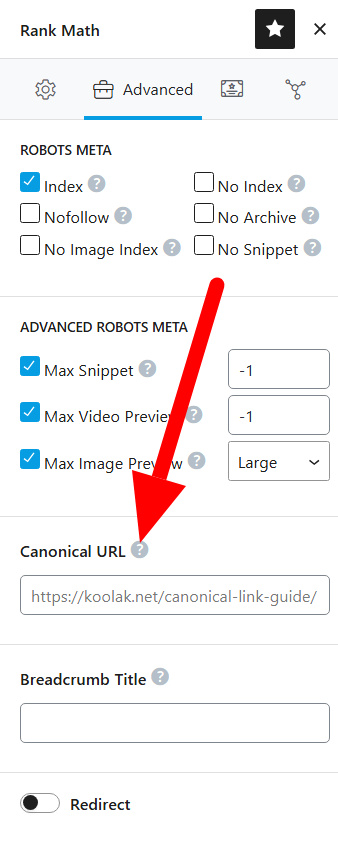 Rank Math Canonical LINK in WordPress