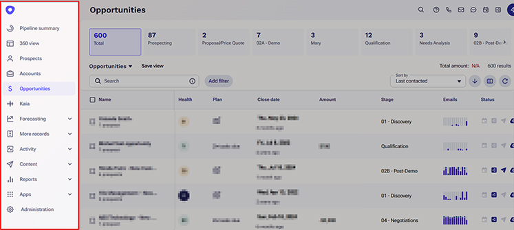 CRM dashboard showing link-building outreach contacts and campaign tracking