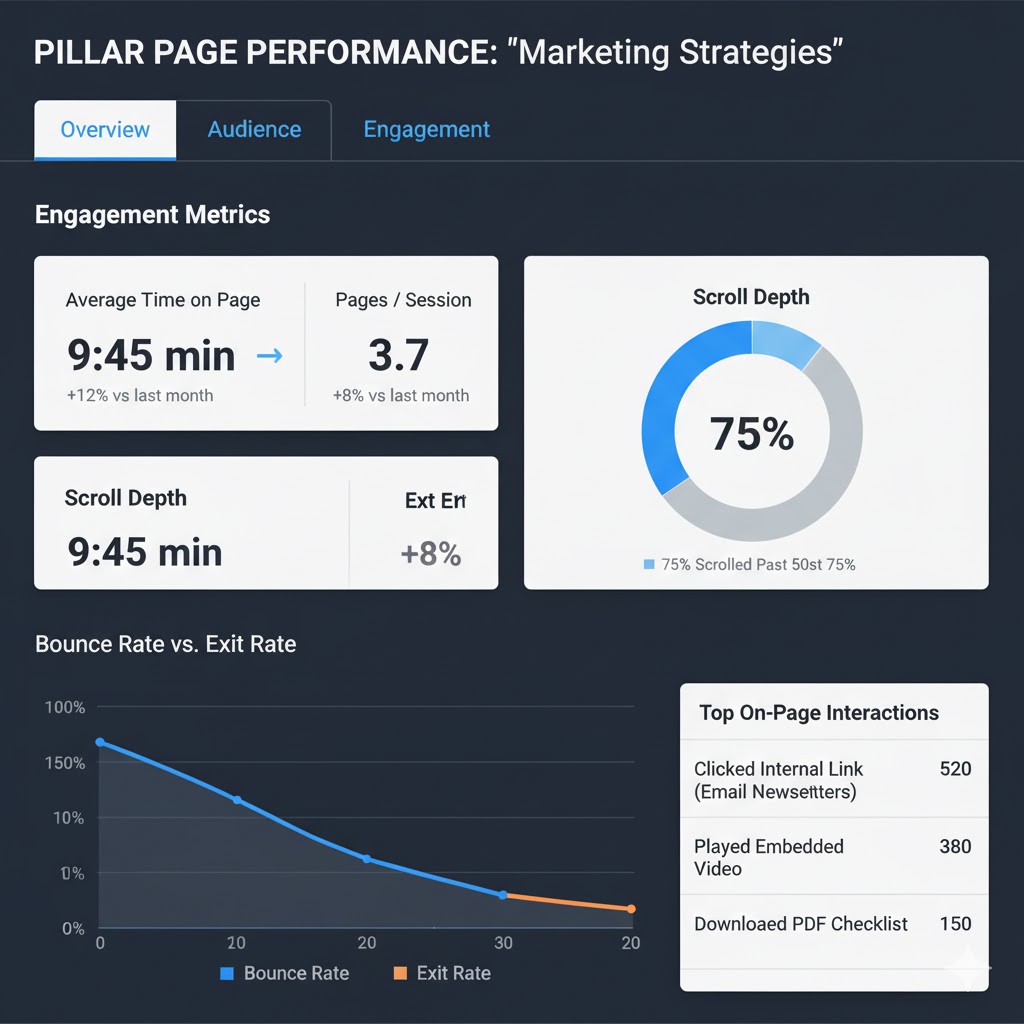 Google Analytics dashboard tracking pillar page traffic and user engagement.